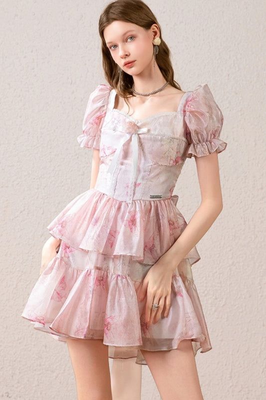 Pink Bubble Sleeve Princess Dress