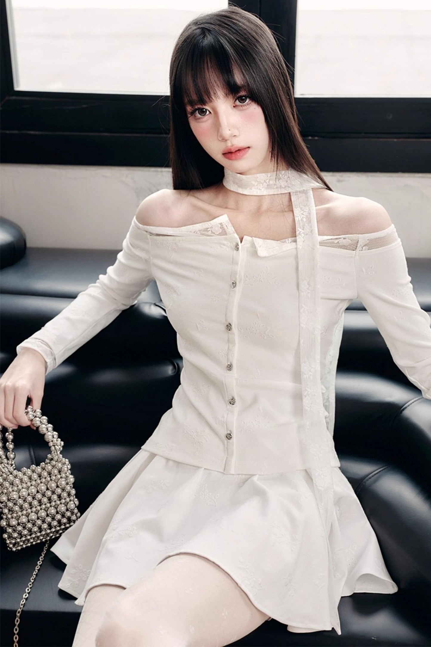 White Moonlight Lace Embroidered Top Skirt Set-Up