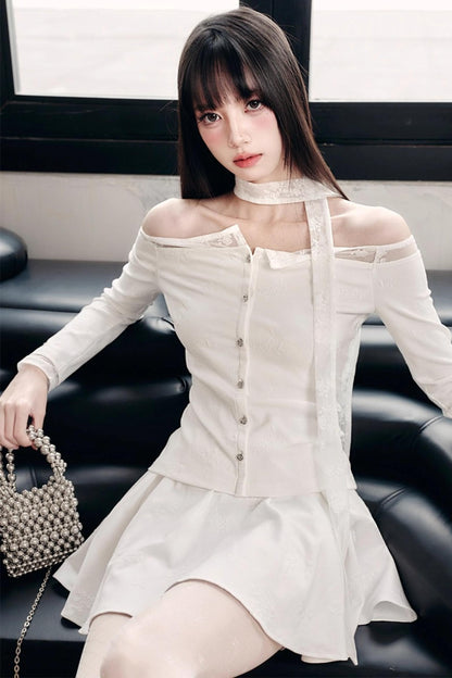 White Moonlight Lace Embroidered Top Skirt Set-Up