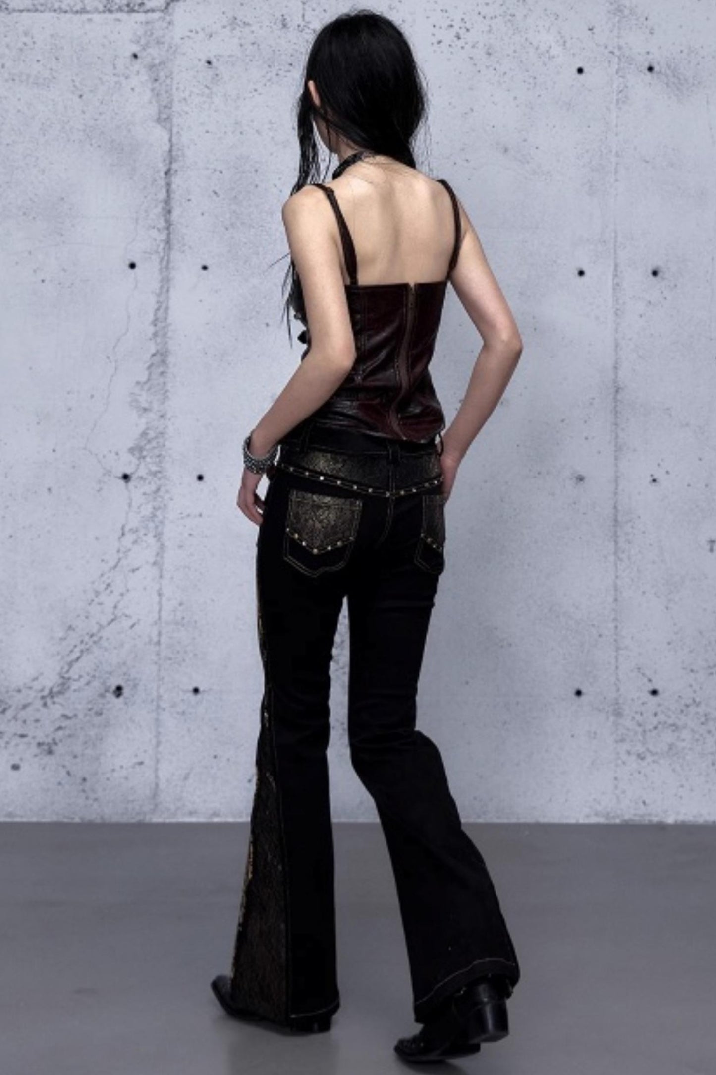 Retro Gold Foil Denim Pants