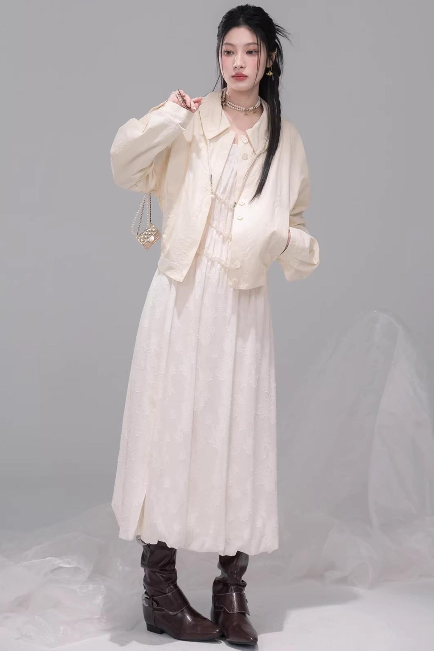 Apricot Jacquard Lace Dress