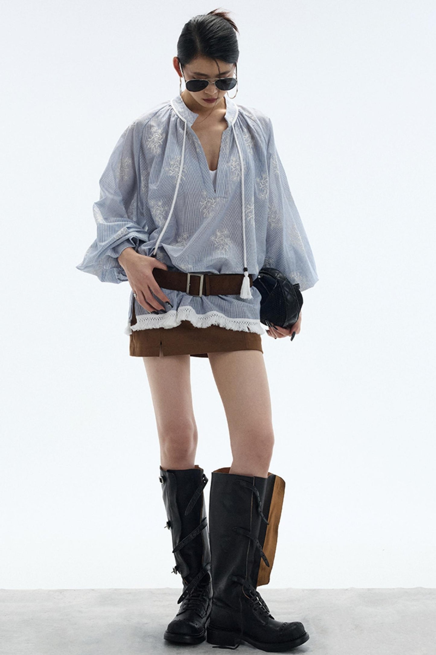 Tassel Stripe Embroidery Top