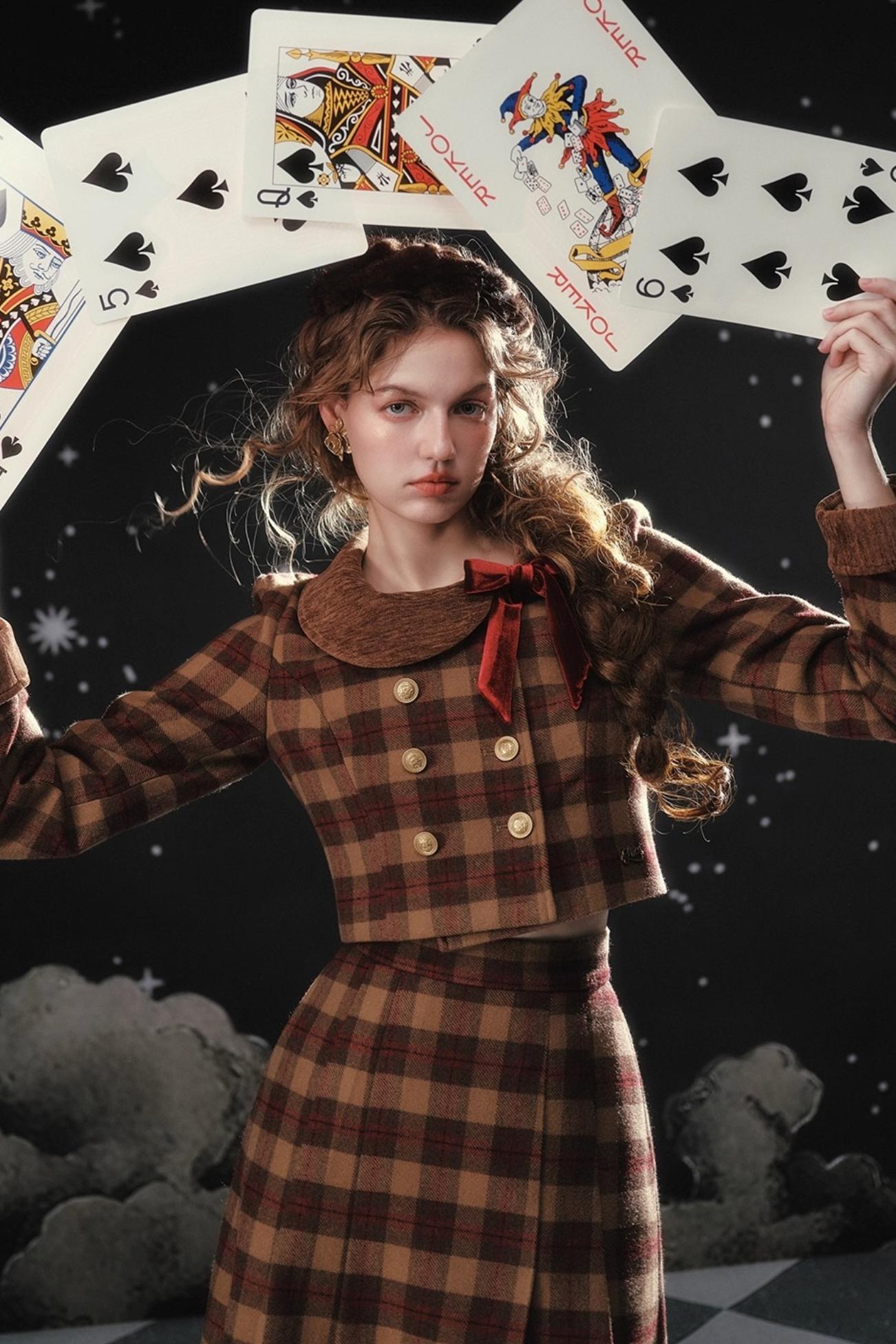 Plaid Woolen Jacket Suit Set-Up