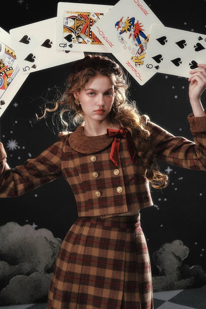 Plaid Woolen Jacket Suit Set-Up