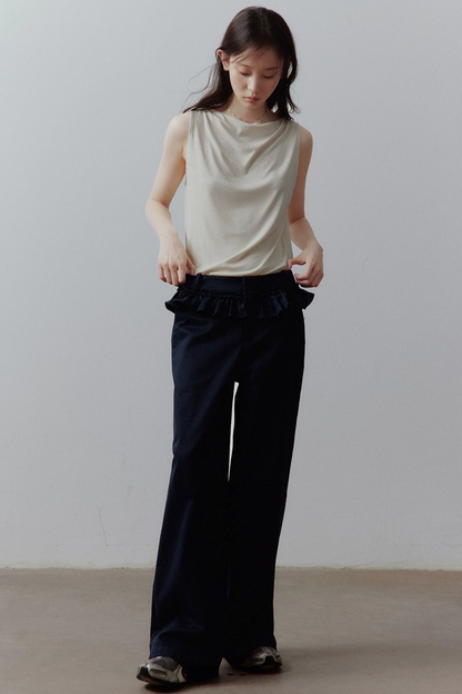 Plush Blue Layered Cotton Trousers