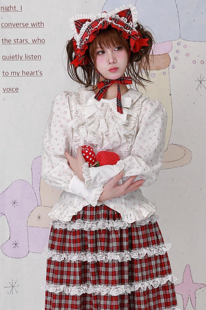 Retro Cute White Floral Top & Scarf Set