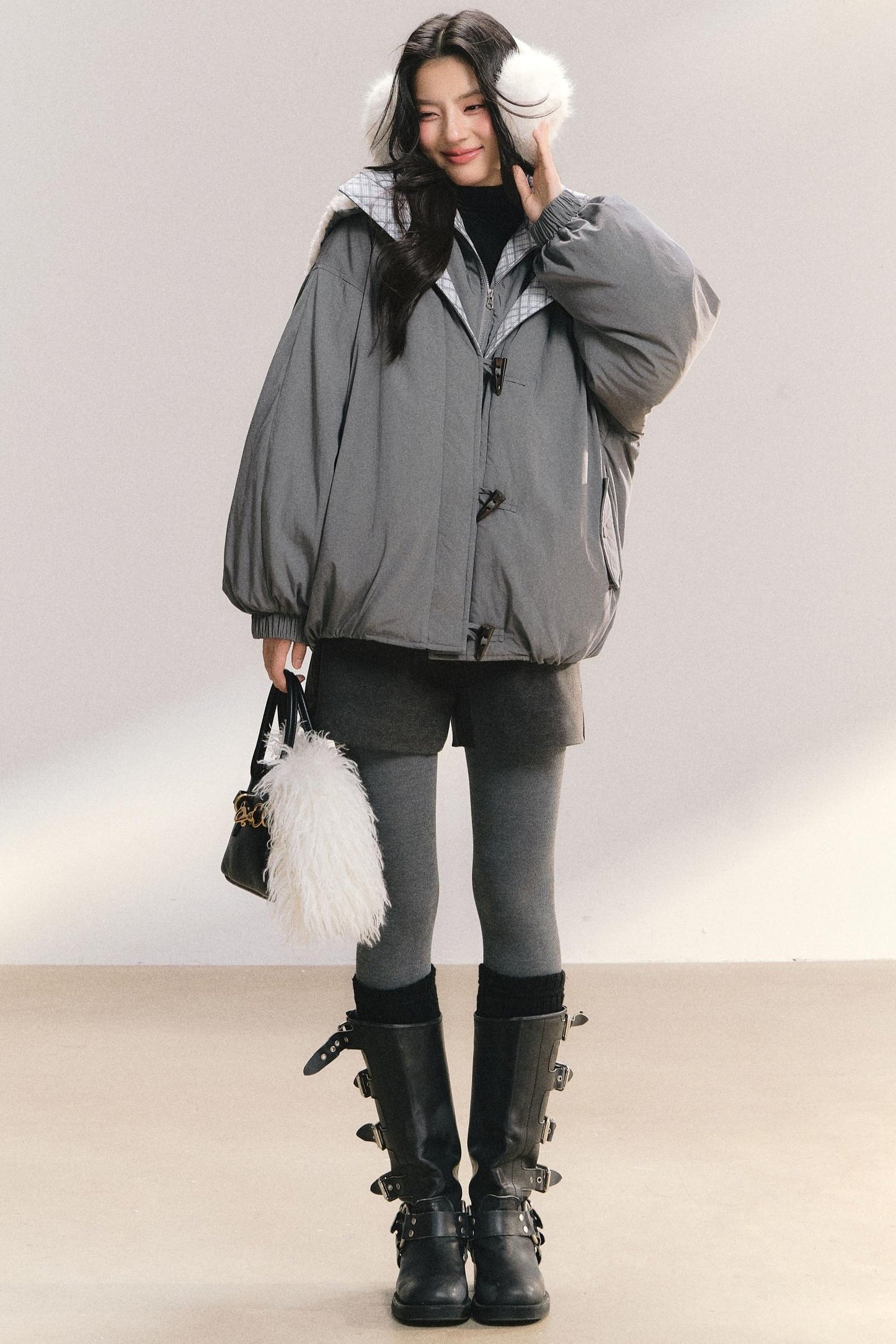 Snow Flakes Plaid Duffle Coat