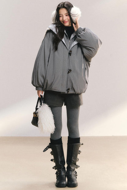 Snow Flakes Plaid Duffle Coat