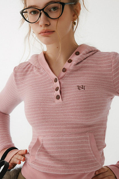 Pink Striped Merino Wool Hoodie