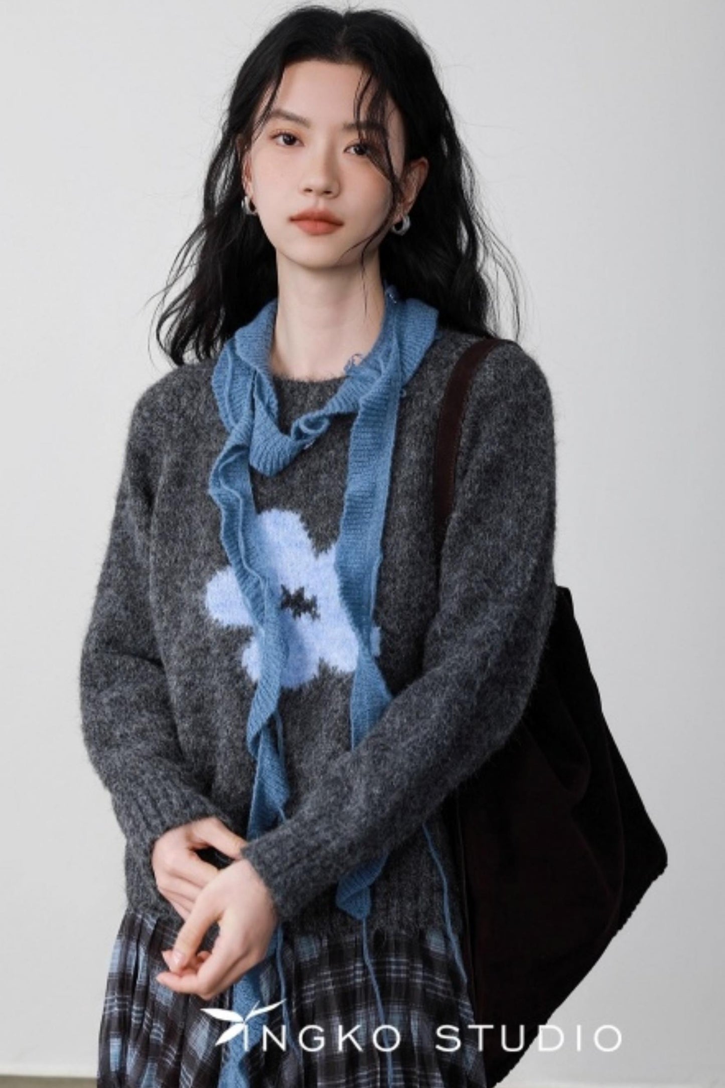 Fog Gray Floral Sweater