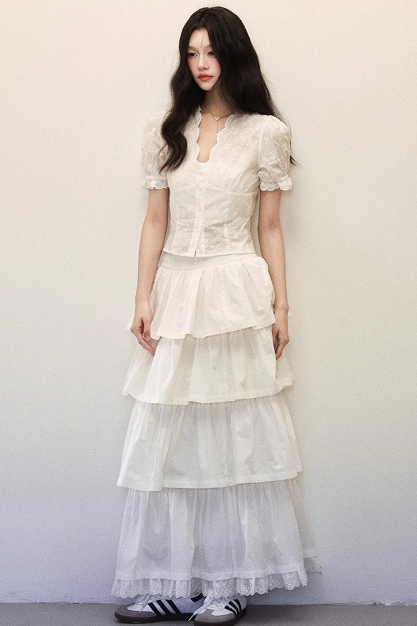 Lace-Crafted Cotton Halter Two-Piece Skirt Set-Up