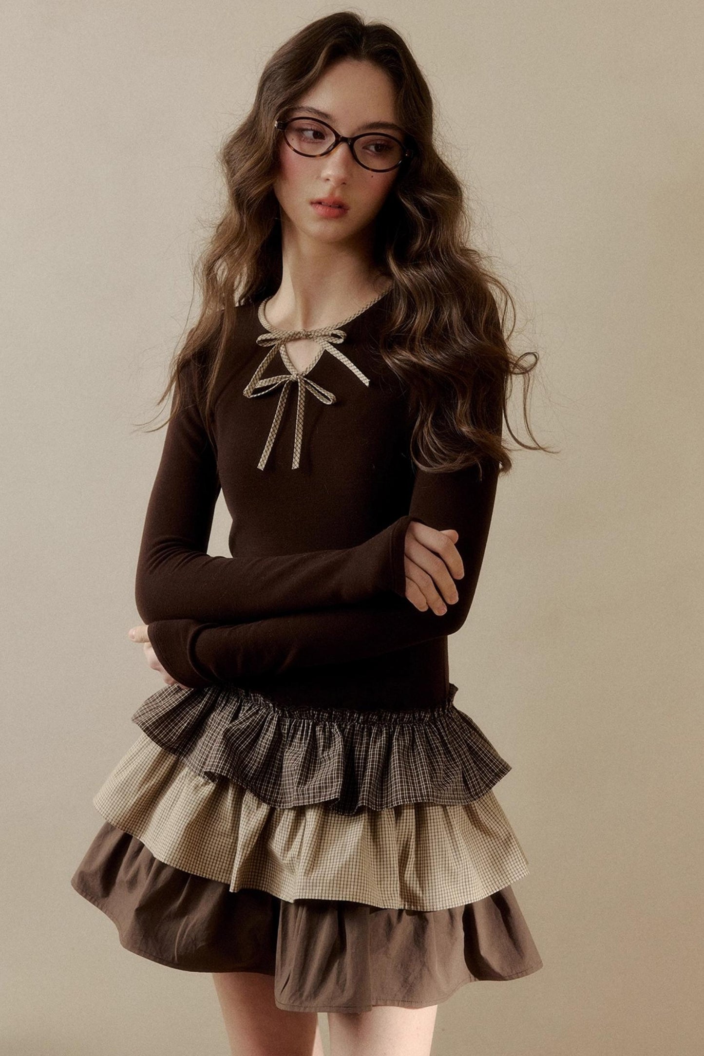 Retro Plaid Knit Tutu Skirt Dress