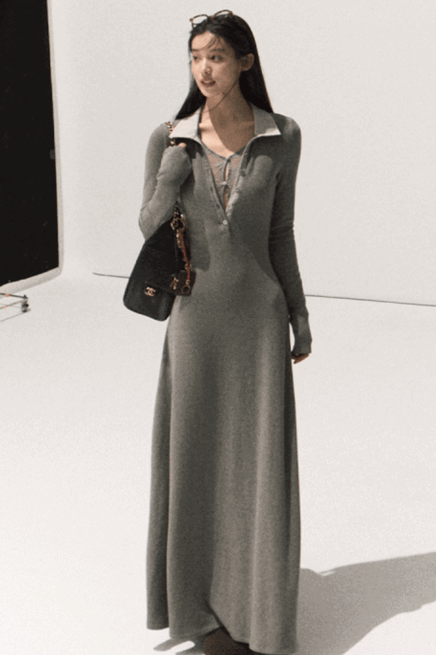 Plush Smoke Shirt Collar Dress Set-Up