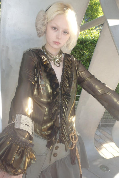 Metallic Bronze Mesh Cardigan