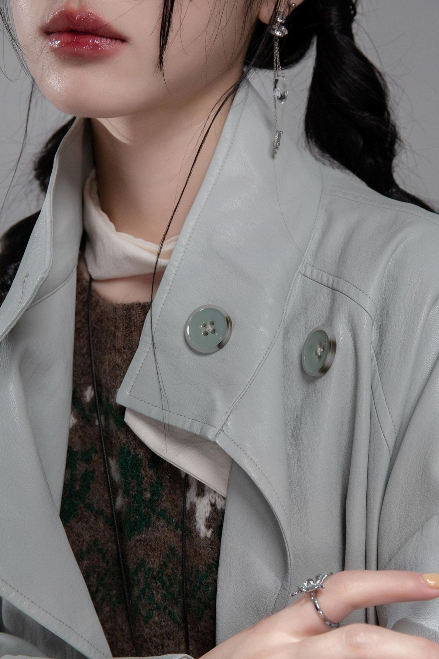 Two Collared Leather Trench Coat