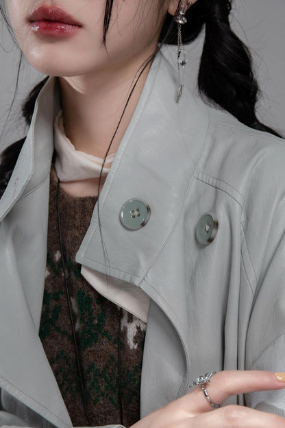 Two Collared Leather Trench Coat