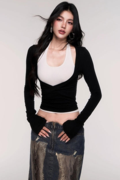 Two-Piece Halterneck Long Sleeve Top