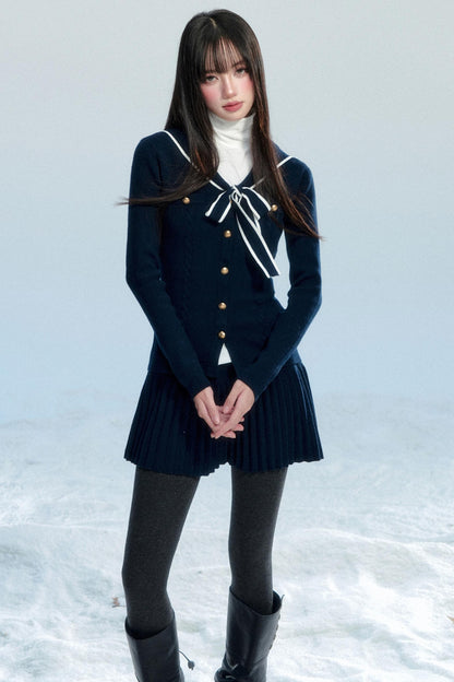 Navy Collar Knit Top Set-Up