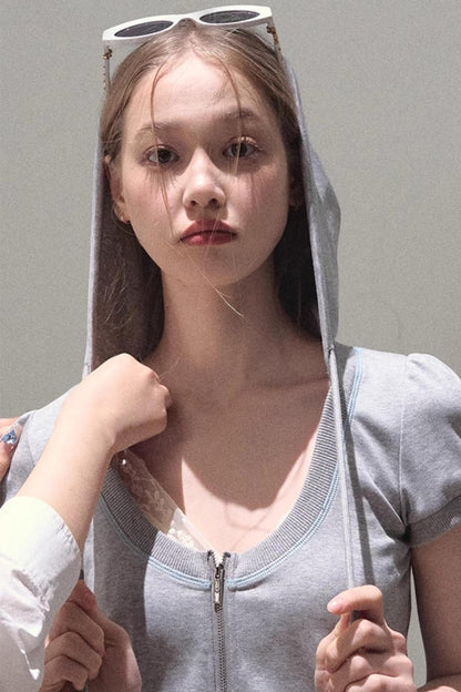 Color-Block Hooded Cardigan