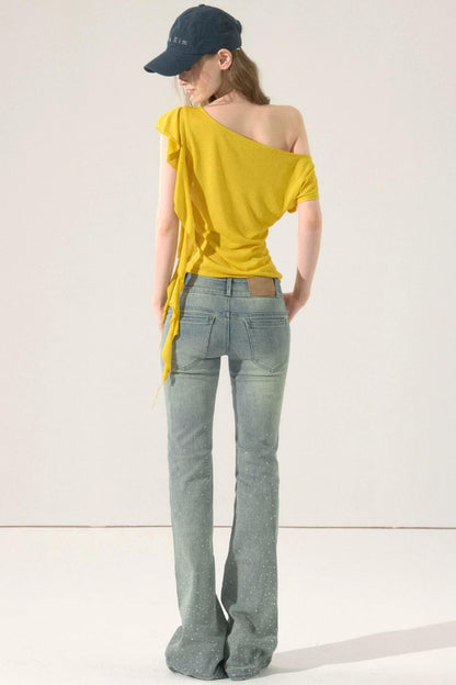 Ausgestellte Denimhose mit Strass