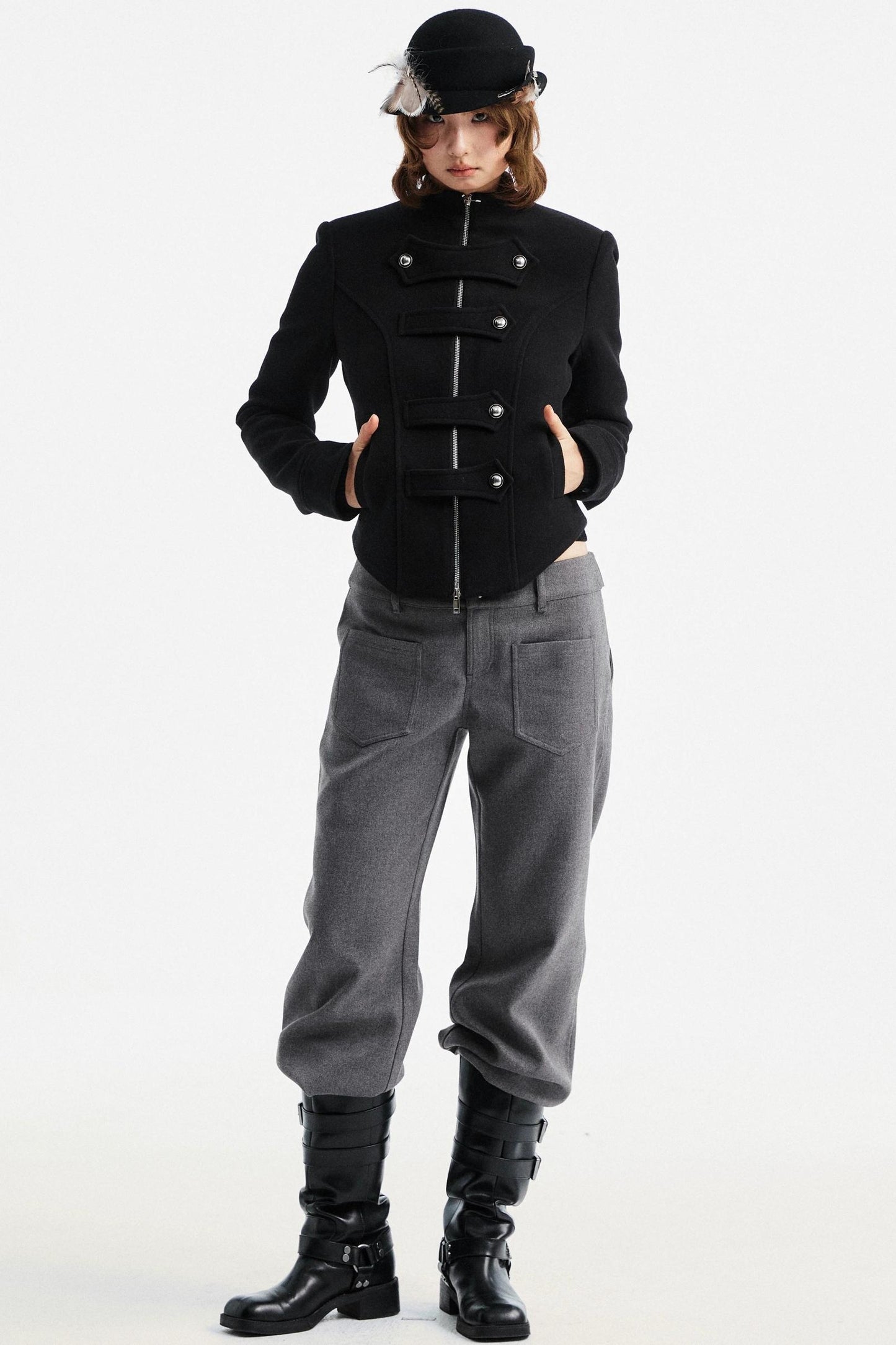 Gray Tapered Flared Pants