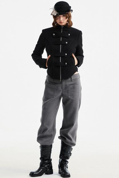 Gray Tapered Flared Pants