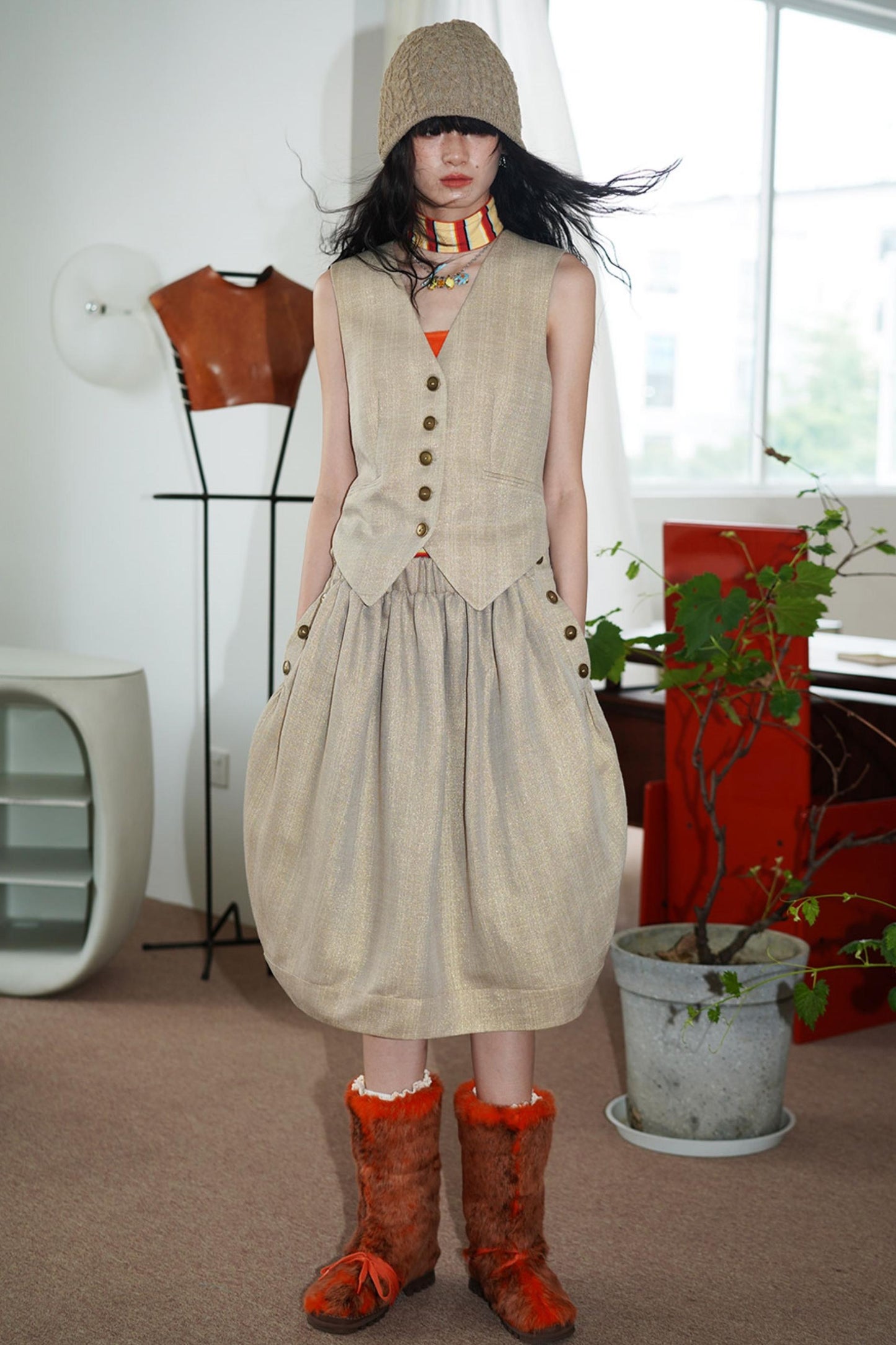 Slim Vintage Linen Layered Vest