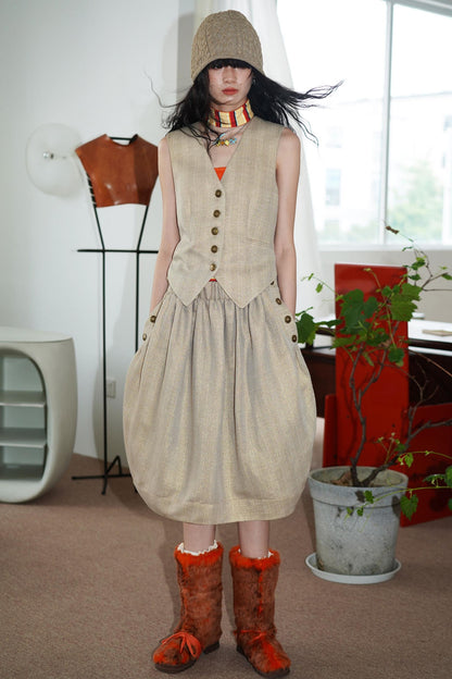 Slim Vintage Linen Layered Vest