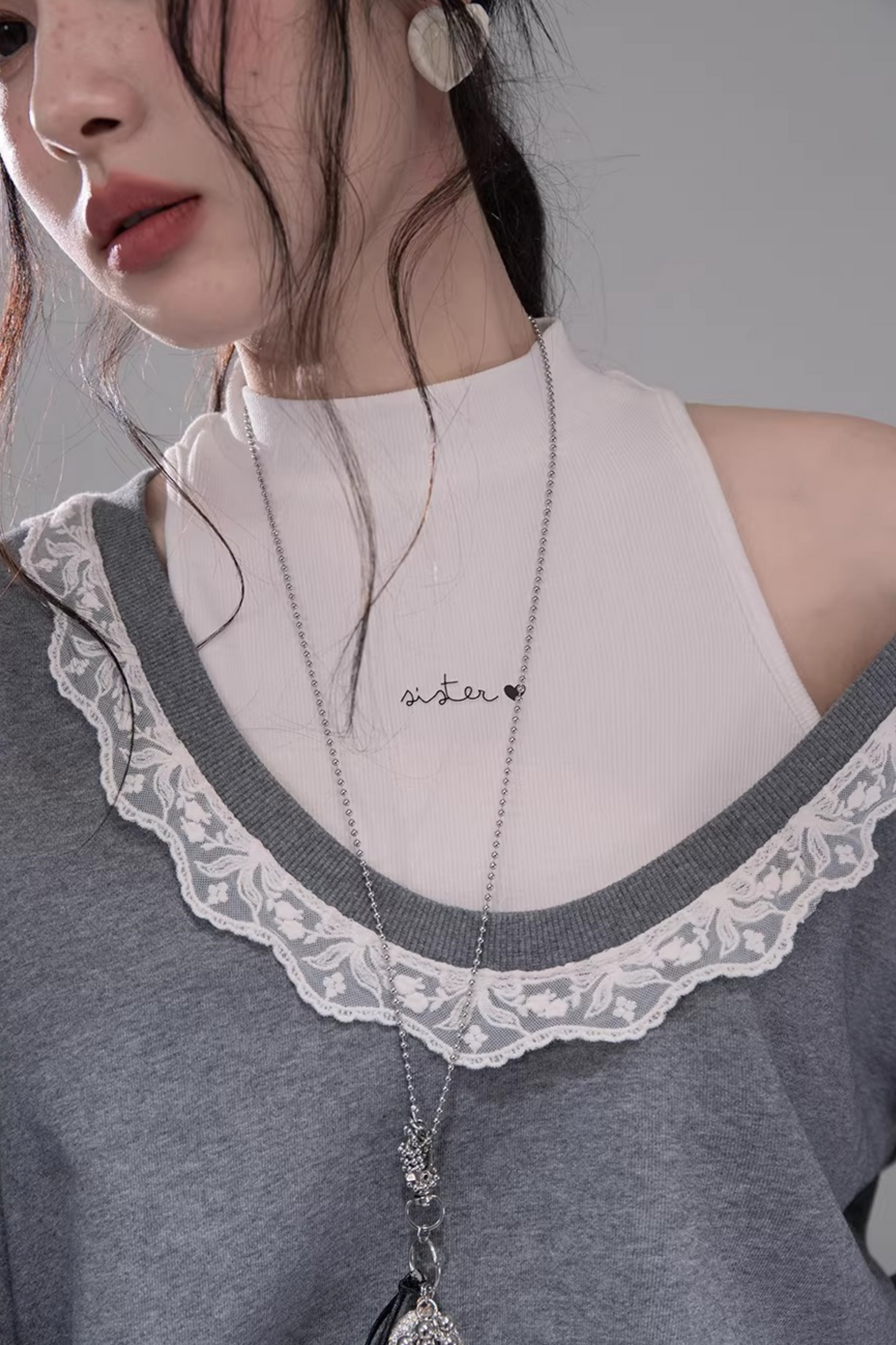 Chenwu Gray Pleated Skirt Sweatshirt Set