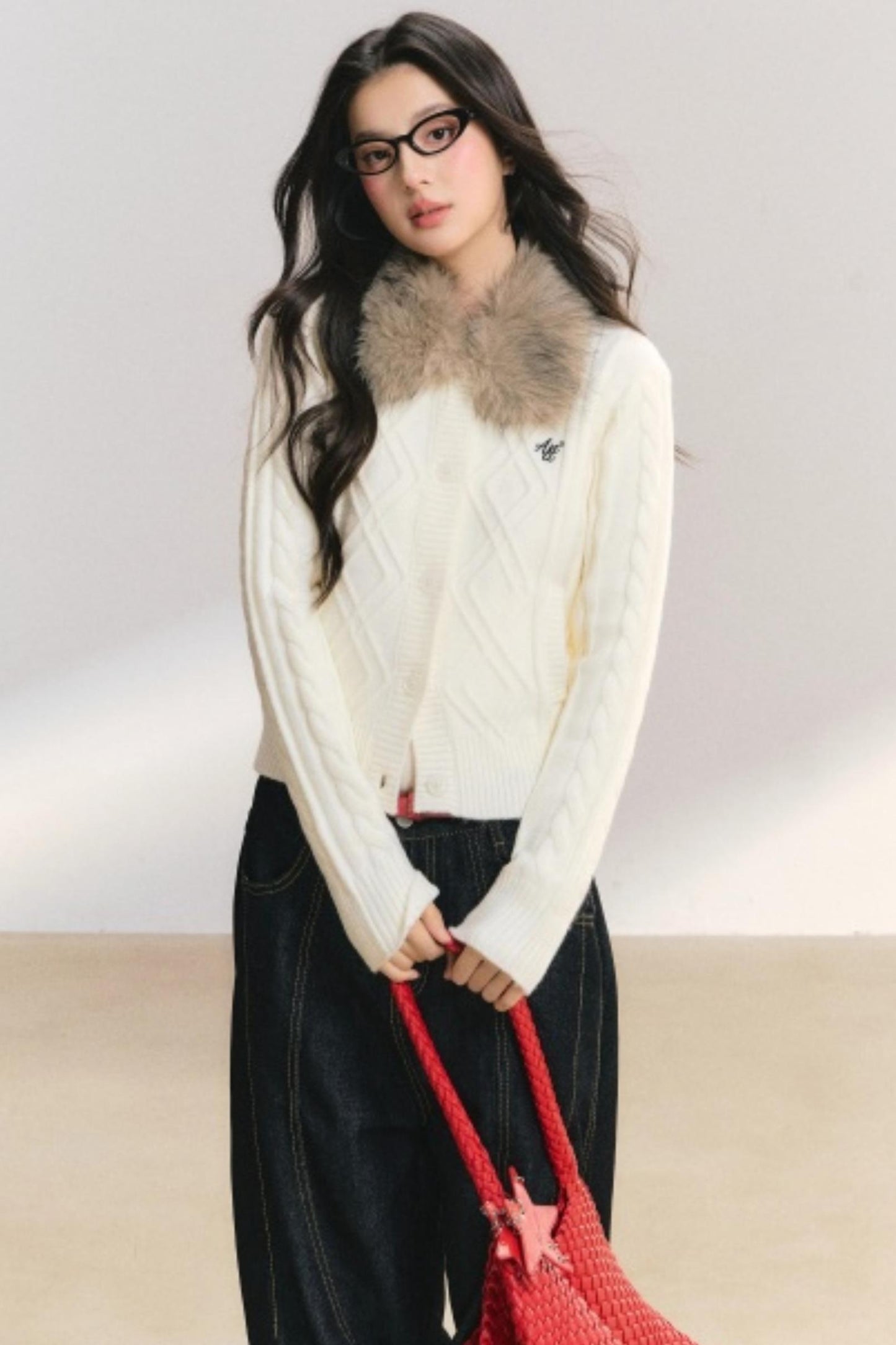 Velvet Snow Cable Knit Cardigan