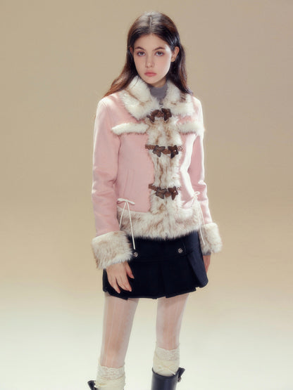 Suede fur jacket set