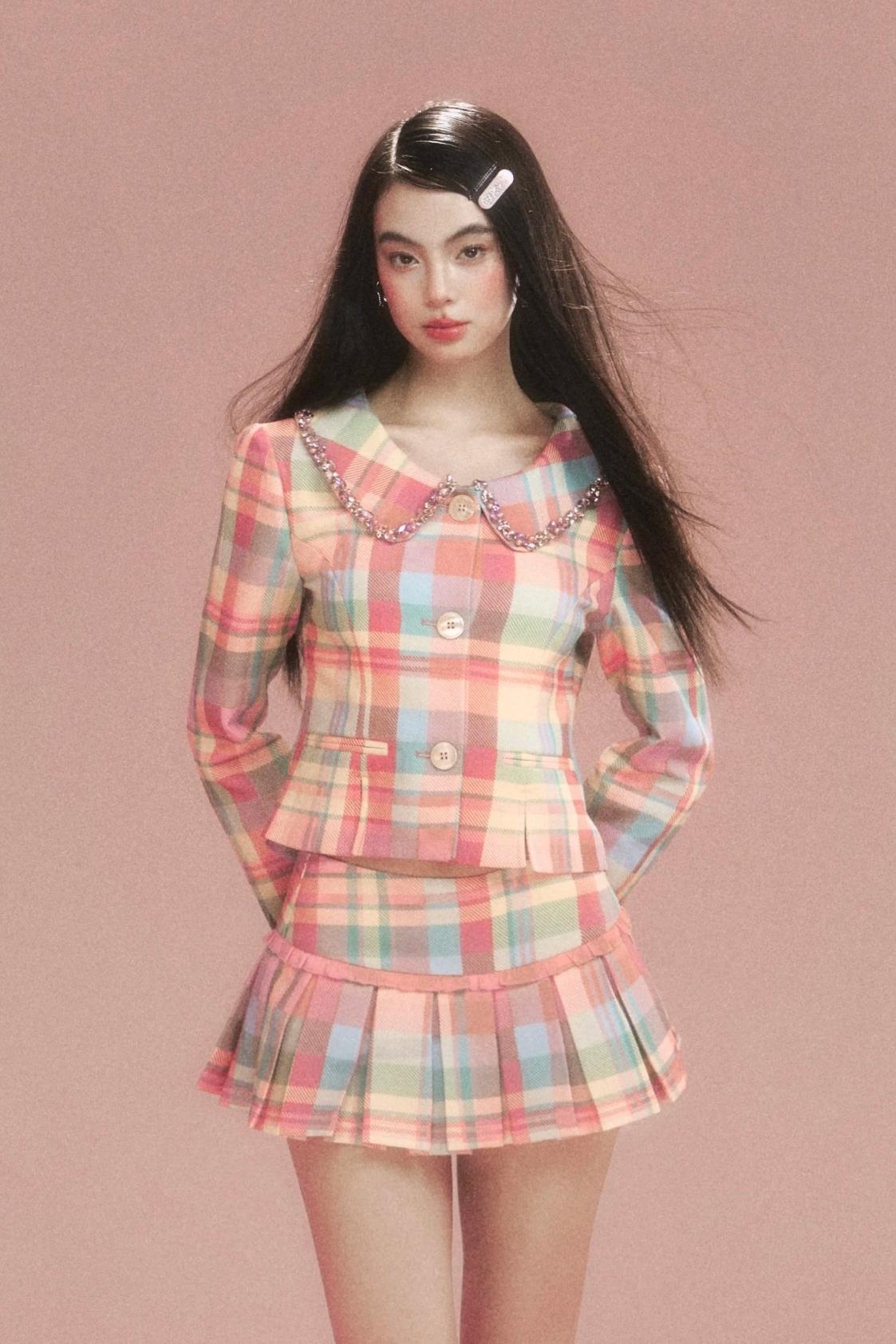 Sweet Vintage Check Jacket And Skirt Set-Up