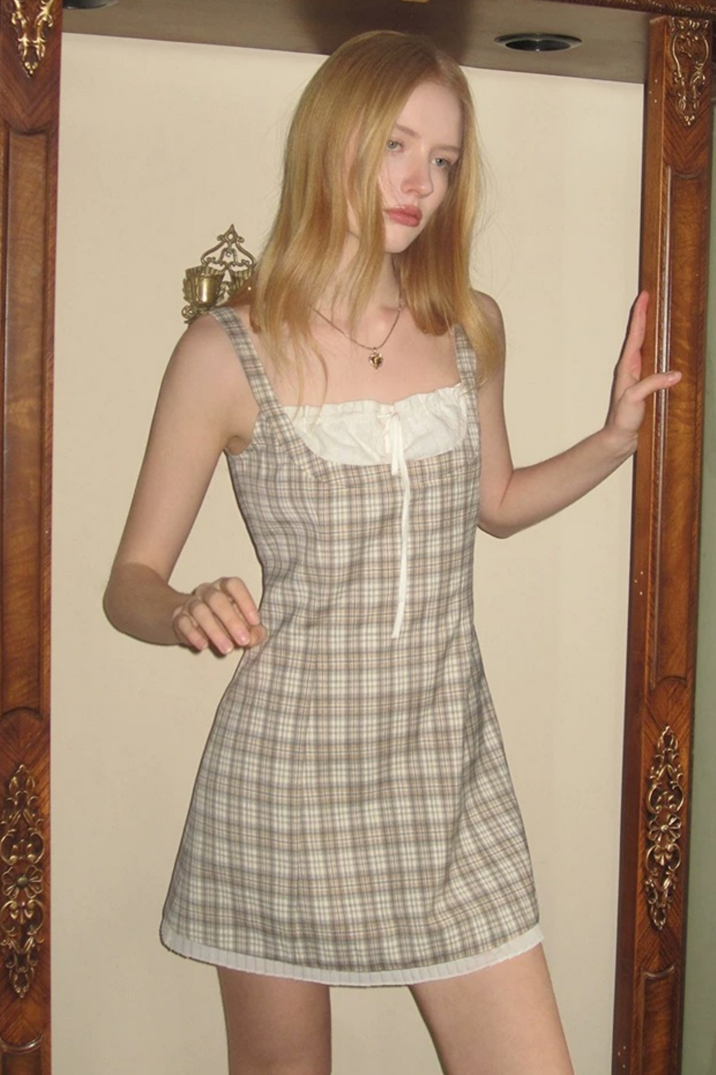 Green Plaid Drawstring Dress