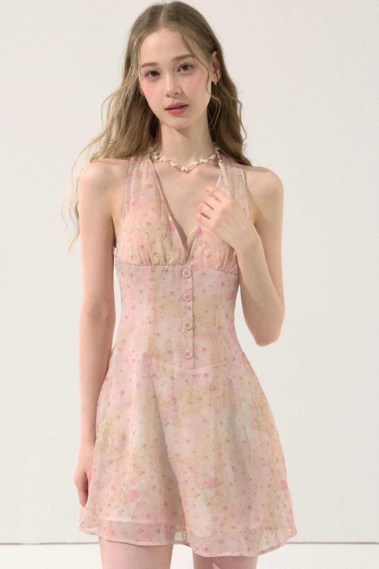 Sweet Pink Floral Chiffon Dress