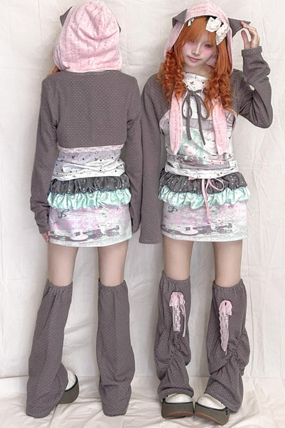 Polka Dot Lace Bow High Sock Cover