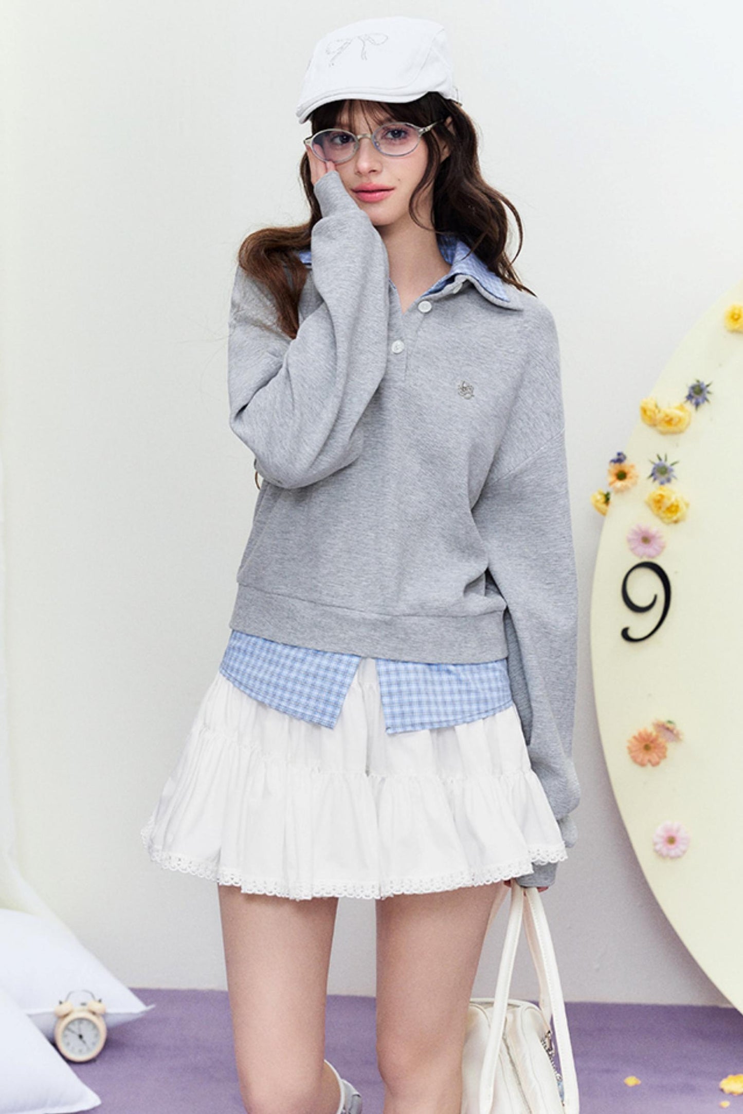 Plaid Splice Polo Sweater