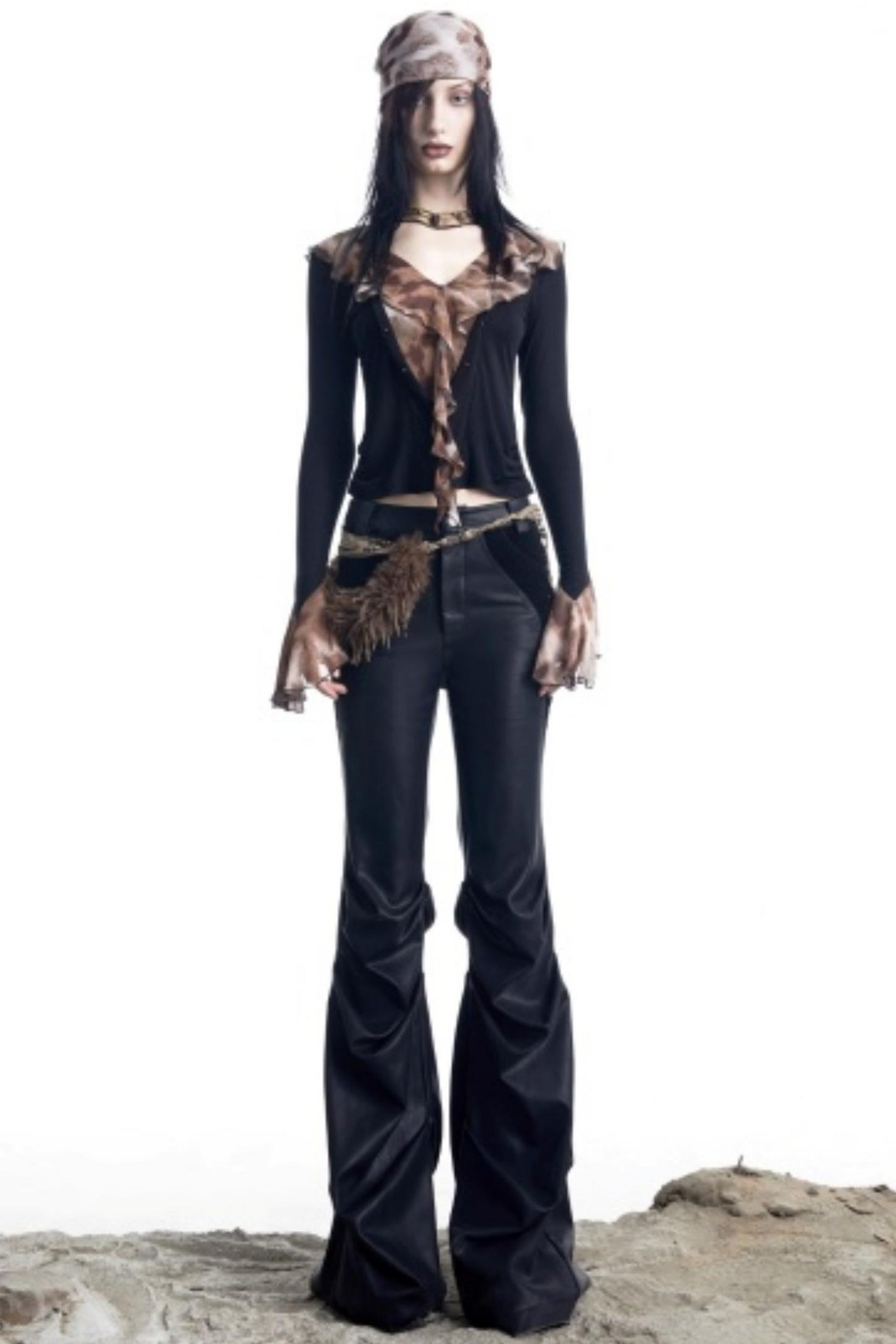 Lyocell Ruffled V-neck Pullover Top