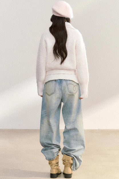 Double Pocket Button-Up Knit Jacket