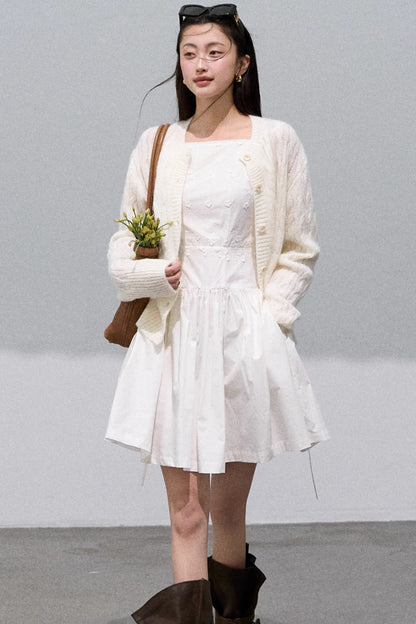 Gentle White Mohair Knit Cardigan