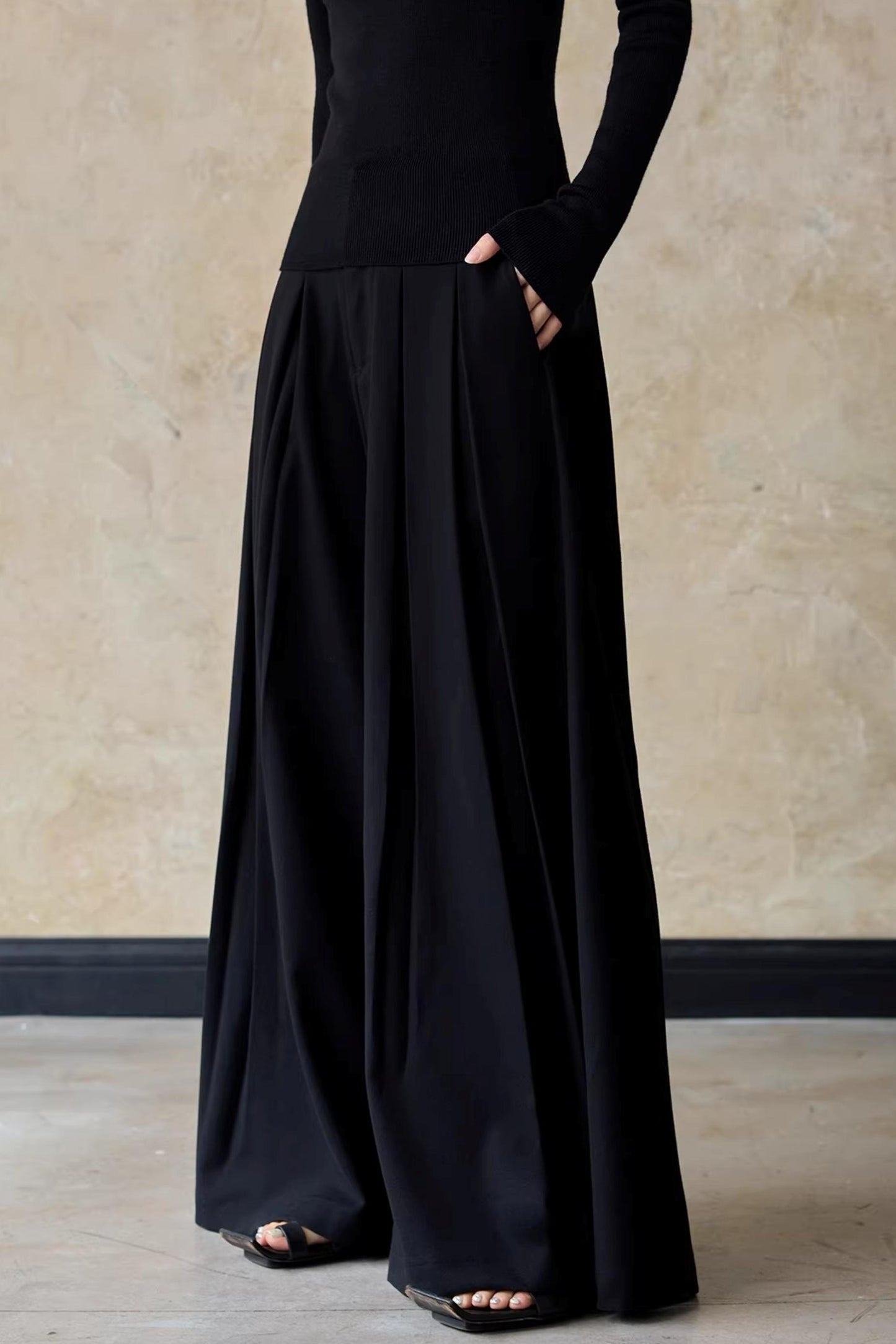 Autumn Black Wide-Leg Pants