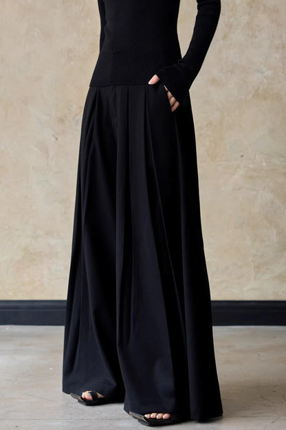 Autumn Black Wide-Leg Pants