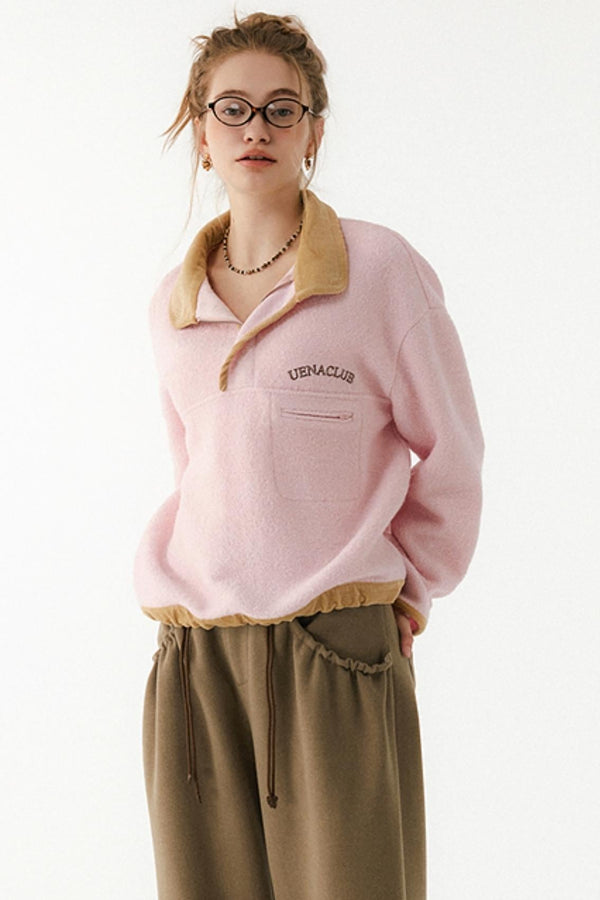 Pink Embroidery Fleece Top