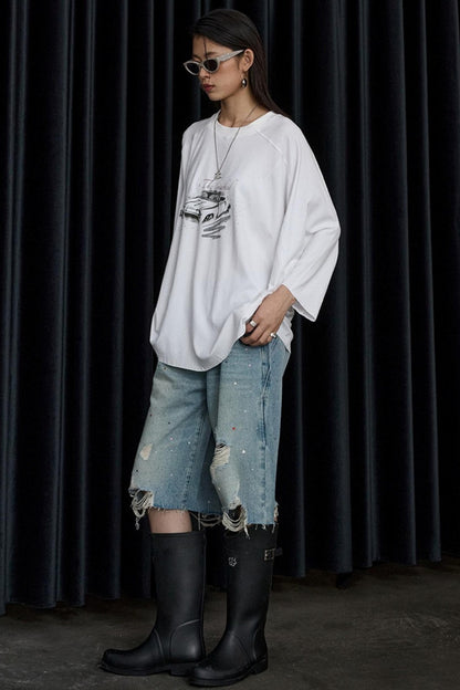 Vintage Car Print Cropped T-Shirt