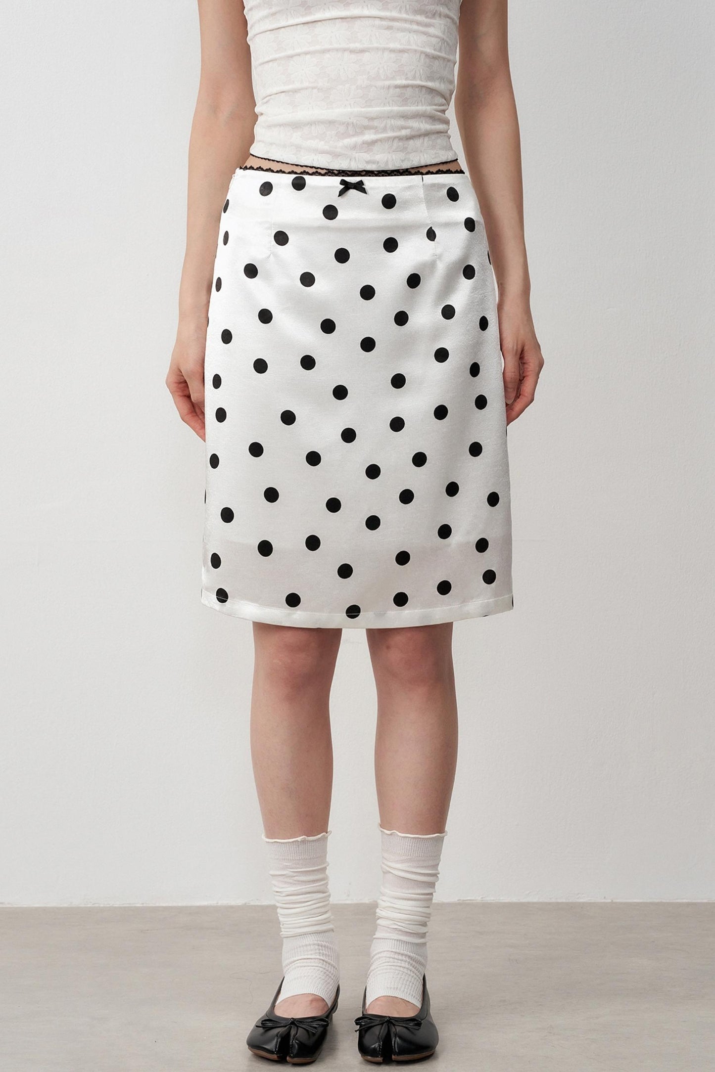 High-Support Satin Polka Dot Midi Skirt
