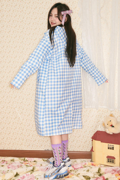 Blue Plaid Hooded Trench Coat