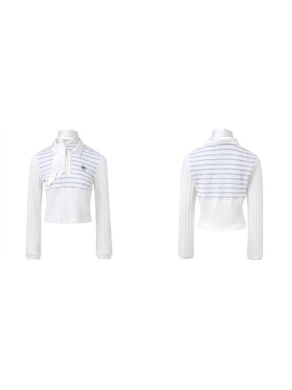 Stripe Embroidery Loose Polo Shirt