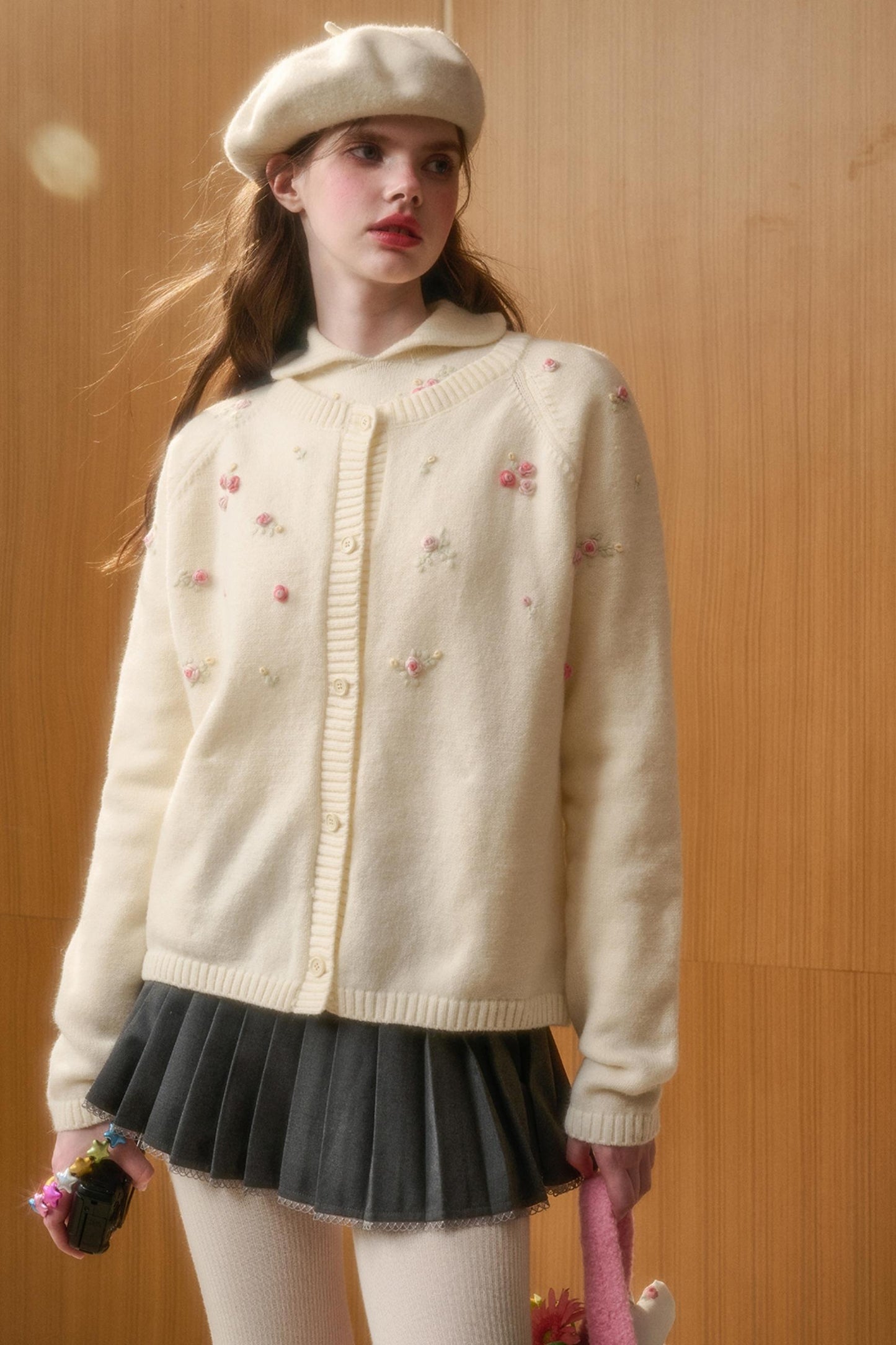 Embroidered Wool Floral Cardigan