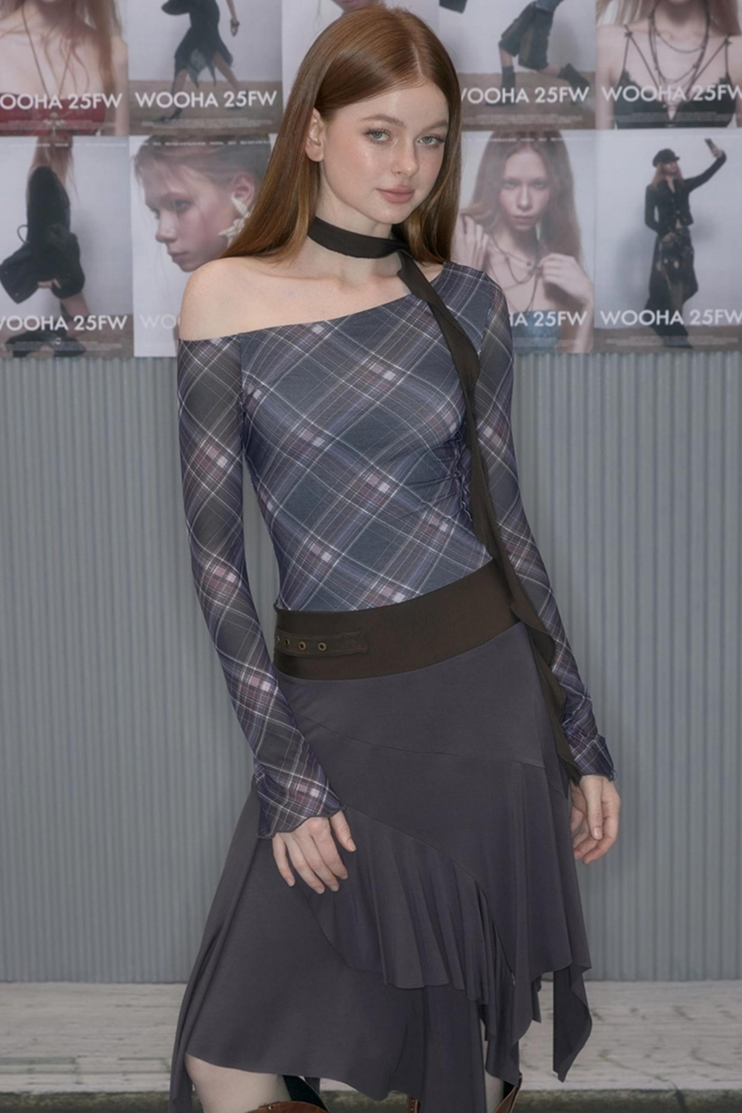 Plaid Patchwork One-Shoulder Dress