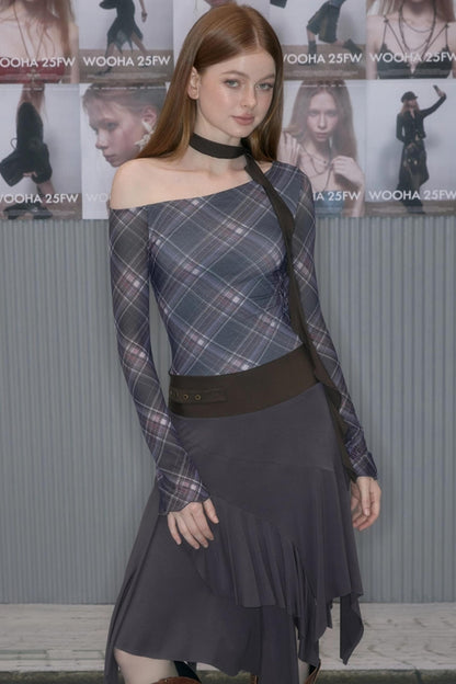 Plaid Patchwork One-Shoulder Dress