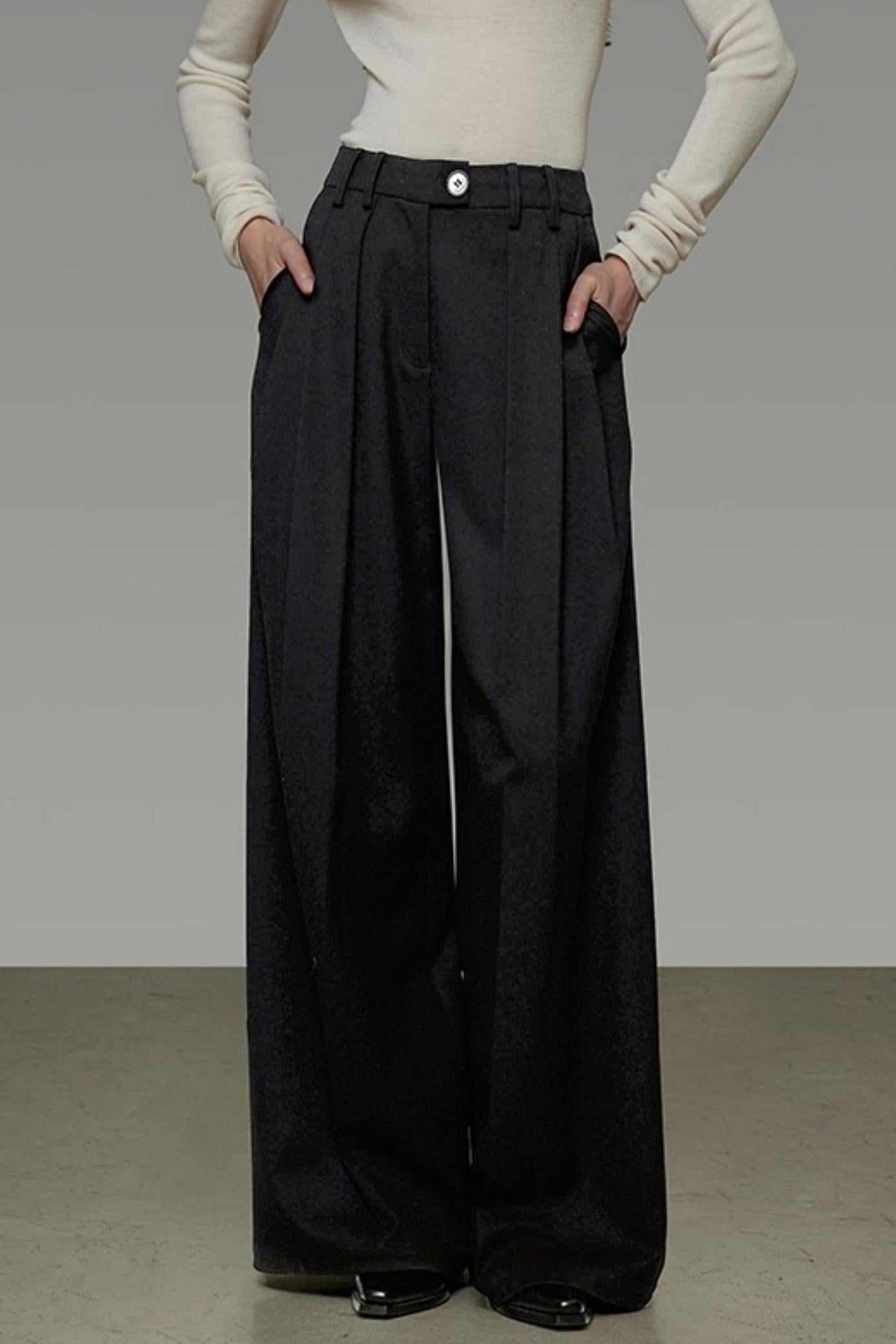Classic Pleated Wide-Leg Pants